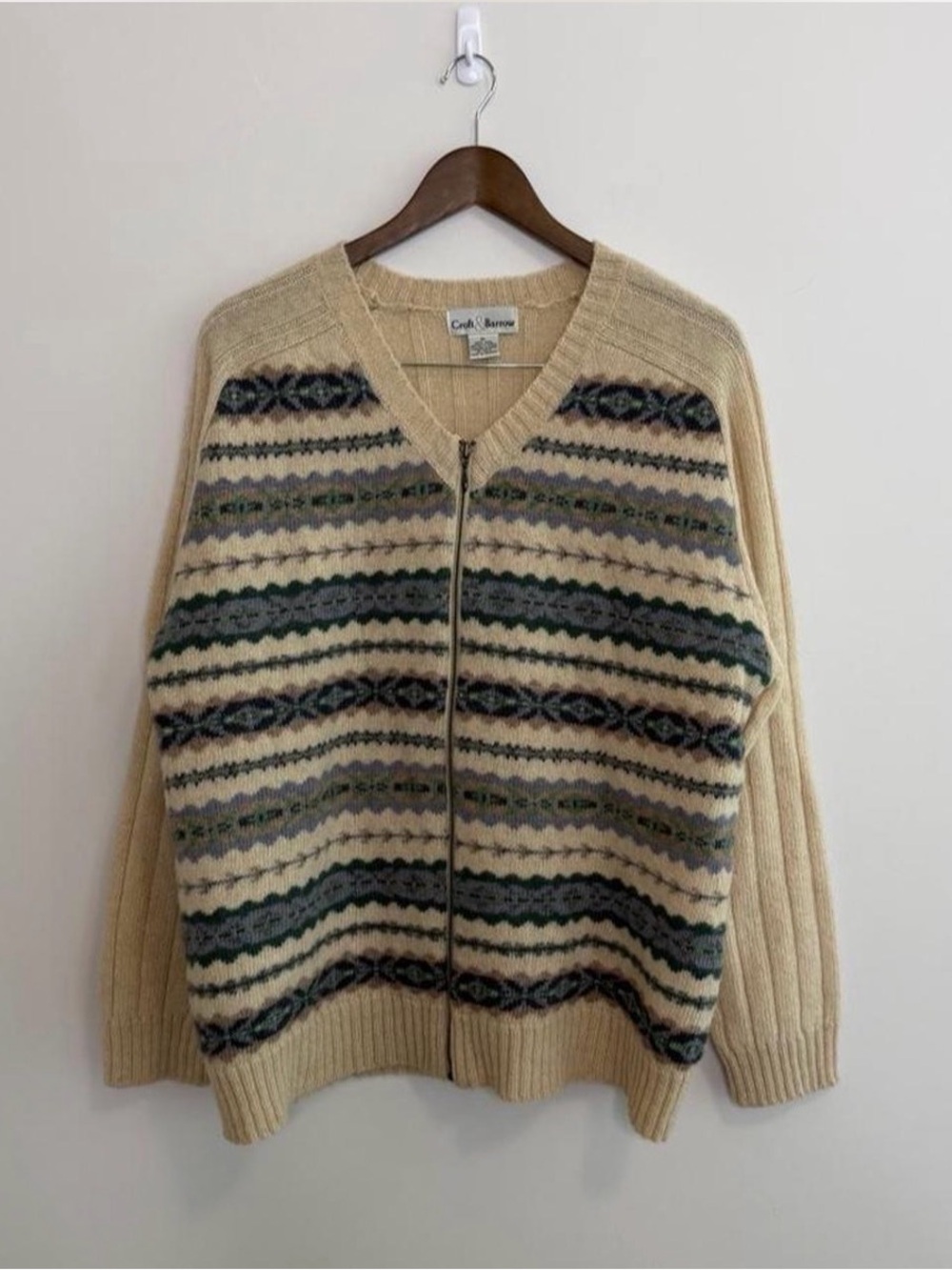 Vintage Croft & Barrow Wool Fair Isle Zip Cardigan XL